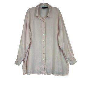 Bay Studio Plus Light Pink Linen Button-Down Collared Shirt Womens 1X